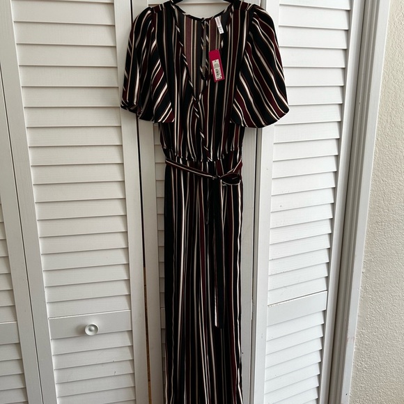 NWT Xhilaration Black and White Striped Jumpsuit with Wrap Top - Picture 1 of 7